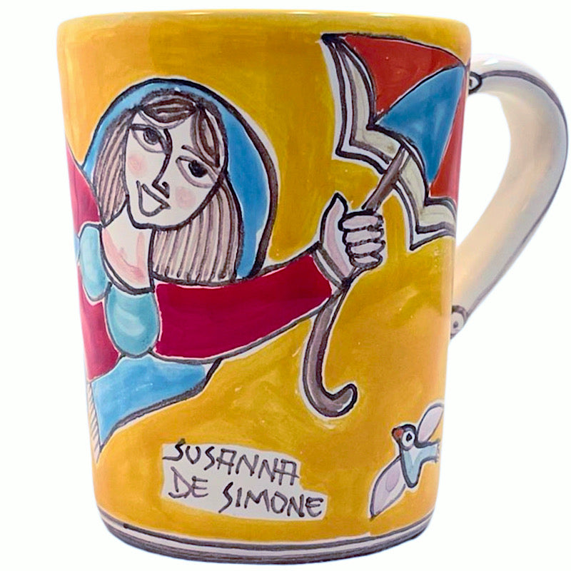 Umbrella Lady Mug, ceramics, pottery, italian design, majolica, handmade, handcrafted, handpainted, home decor, kitchen art, home goods, deruta, majolica, Artisan, treasures, traditional art, modern art, gift ideas, style, SF, shop small business, artists, shop online, landmark store, legacy, one of a kind, limited edition, gift guide, gift shop, retail shop, decorations, shopping, italy, home staging, home decorating, home interiors