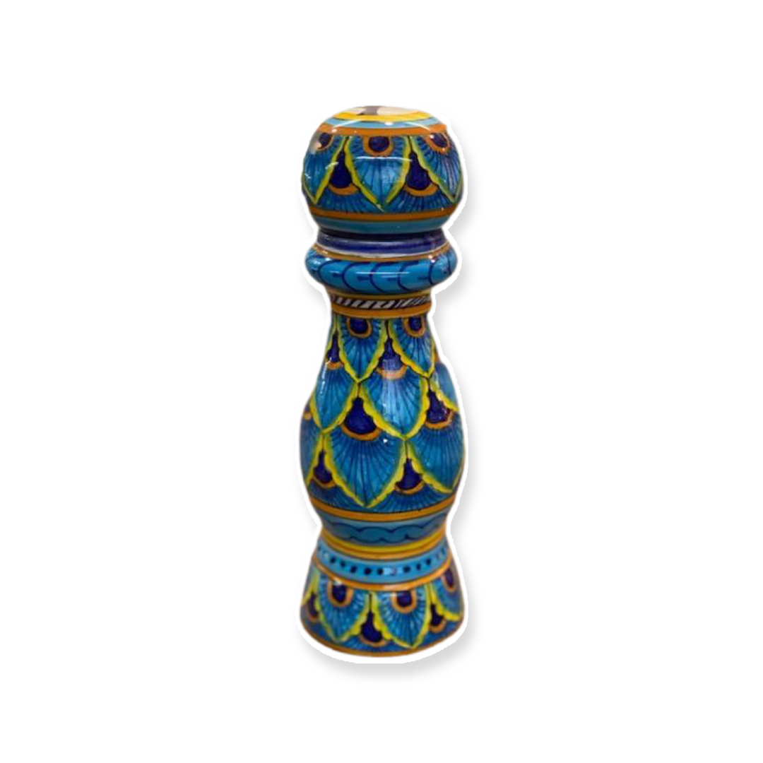 Eugenio - Peacock Pepper Grinder, ceramics, pottery, italian design, majolica, handmade, handcrafted, handpainted, home decor, kitchen art, home goods, deruta, majolica, Artisan, treasures, traditional art, modern art, gift ideas, style, SF, shop small business, artists, shop online, landmark store, legacy, one of a kind, limited edition, gift guide, gift shop, retail shop, decorations, shopping, italy, home staging, home decorating, home interiors