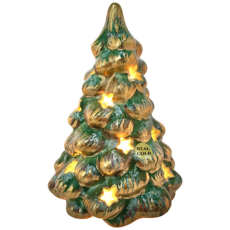 Real Gold & Green Christmas Tree Light, ceramics, pottery, italian design, majolica, handmade, handcrafted, handpainted, home decor, kitchen art, home goods, deruta, majolica, Artisan, treasures, traditional art, modern art, gift ideas, style, SF, shop small business, artists, shop online, landmark store, legacy, one of a kind, limited edition, gift guide, gift shop, retail shop, decorations, shopping, italy, home staging, home decorating, home interiors