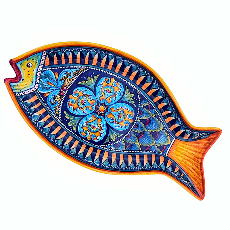 Collectible Majolica Fish Platter, ceramics, pottery, italian design, majolica, handmade, handcrafted, handpainted, home decor, kitchen art, home goods, deruta, majolica, Artisan, treasures, traditional art, modern art, gift ideas, style, SF, shop small business, artists, shop online, landmark store, legacy, one of a kind, limited edition, gift guide, gift shop, retail shop, decorations, shopping, italy, home staging, home decorating, home interiors