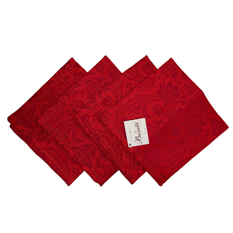 Busatti Napkin Set of 4, Jacquard Linen - Red, ceramics, pottery, italian design, majolica, handmade, handcrafted, handpainted, home decor, kitchen art, home goods, deruta, majolica, Artisan, treasures, traditional art, modern art, gift ideas, style, SF, shop small business, artists, shop online, landmark store, legacy, one of a kind, limited edition, gift guide, gift shop, retail shop, decorations, shopping, italy, home staging, home decorating, home interiors