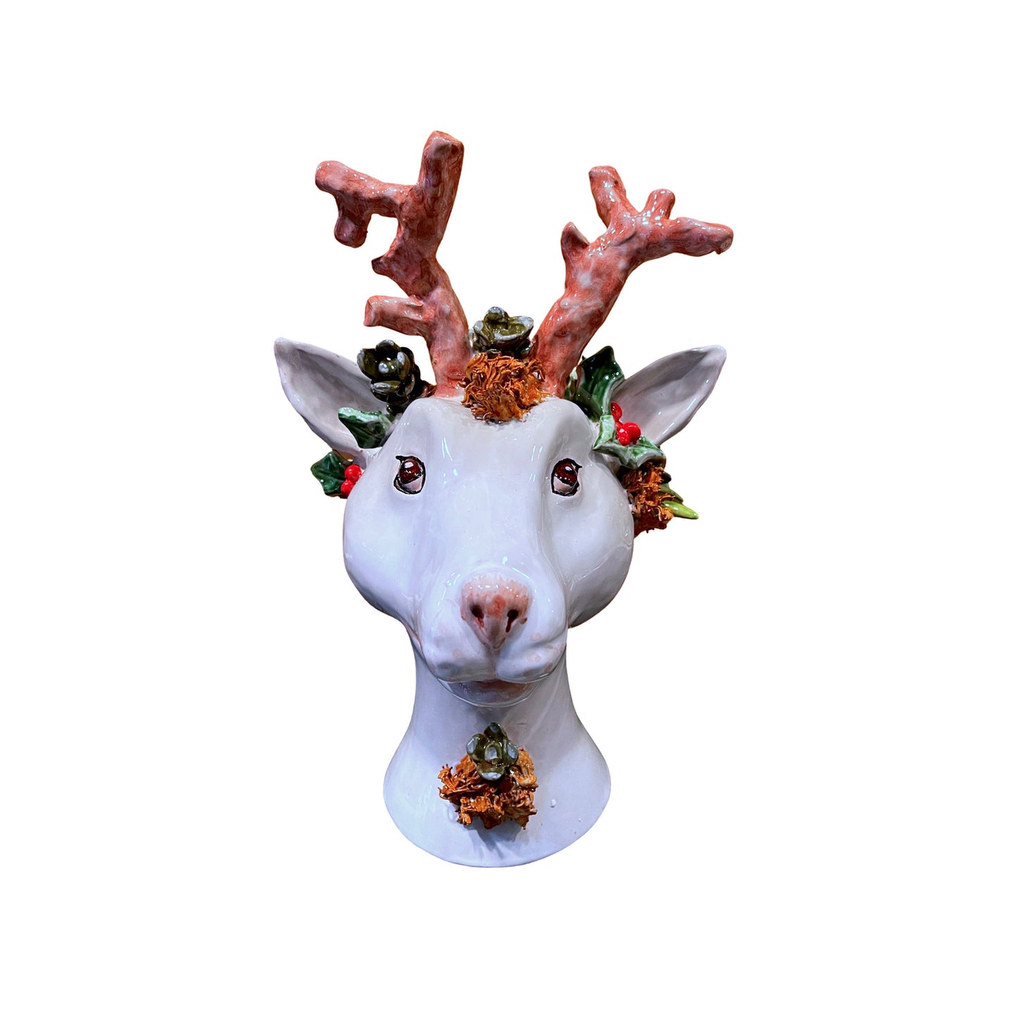 Ceramiche D'arte Dolfi Sculpture with Reindeer, ceramics, pottery, italian design, majolica, handmade, handcrafted, handpainted, home decor, kitchen art, home goods, deruta, majolica, Artisan, treasures, traditional art, modern art, gift ideas, style, SF, shop small business, artists, shop online, landmark store, legacy, one of a kind, limited edition, gift guide, gift shop, retail shop, decorations, shopping, italy, home staging, home decorating, home interiors