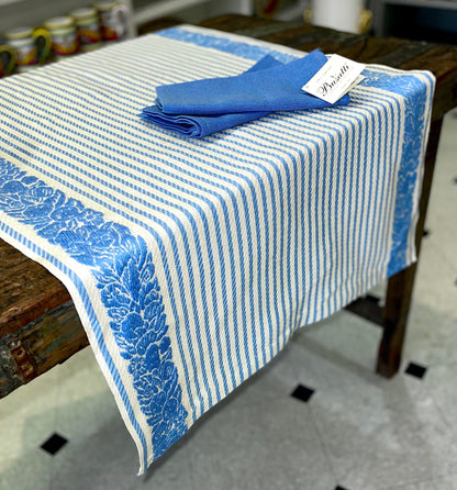 Busatti Runner Jacquard Linen  - Off-White & Blue