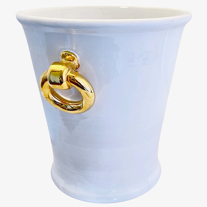 Champagne Bucket with 24 Karat Gold Rings, ceramics, pottery, italian design, majolica, handmade, handcrafted, handpainted, home decor, kitchen art, home goods, deruta, majolica, Artisan, treasures, traditional art, modern art, gift ideas, style, SF, shop small business, artists, shop online, landmark store, legacy, one of a kind, limited edition, gift guide, gift shop, retail shop, decorations, shopping, italy, home staging, home decorating, home interiors