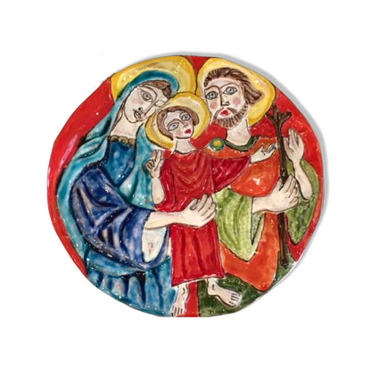 Holy Family Round Plaque, ceramics, pottery, italian design, majolica, handmade, handcrafted, handpainted, home decor, kitchen art, home goods, deruta, majolica, Artisan, treasures, traditional art, modern art, gift ideas, style, SF, shop small business, artists, shop online, landmark store, legacy, one of a kind, limited edition, gift guide, gift shop, retail shop, decorations, shopping, italy, home staging, home decorating, home interiors