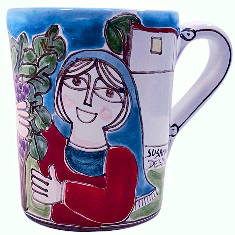 Grape Picker Mug, ceramics, pottery, italian design, majolica, handmade, handcrafted, handpainted, home decor, kitchen art, home goods, deruta, majolica, Artisan, treasures, traditional art, modern art, gift ideas, style, SF, shop small business, artists, shop online, landmark store, legacy, one of a kind, limited edition, gift guide, gift shop, retail shop, decorations, shopping, italy, home staging, home decorating, home interiors