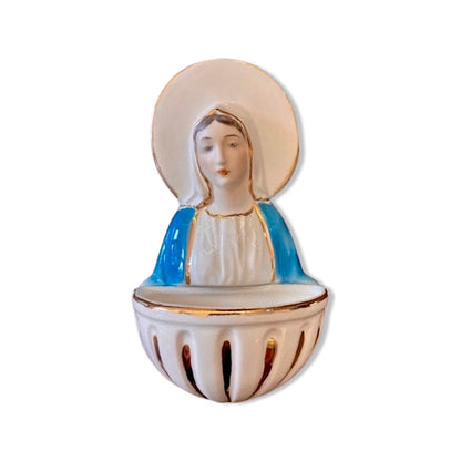 Holy Water Font with Mary Della Robbia with 12 Karat Gold, ceramics, pottery, italian design, majolica, handmade, handcrafted, handpainted, home decor, kitchen art, home goods, deruta, majolica, Artisan, treasures, traditional art, modern art, gift ideas, style, SF, shop small business, artists, shop online, landmark store, legacy, one of a kind, limited edition, gift guide, gift shop, retail shop, decorations, shopping, italy, home staging, home decorating, home interiors