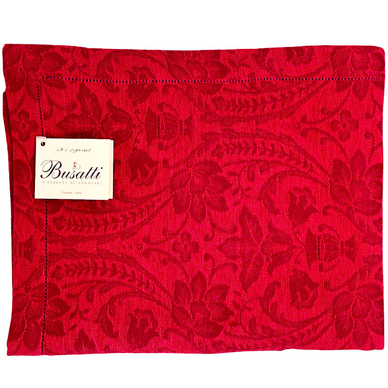 Busatti Runner Jacquard Linen - Red, ceramics, pottery, italian design, majolica, handmade, handcrafted, handpainted, home decor, kitchen art, home goods, deruta, majolica, Artisan, treasures, traditional art, modern art, gift ideas, style, SF, shop small business, artists, shop online, landmark store, legacy, one of a kind, limited edition, gift guide, gift shop, retail shop, decorations, shopping, italy, home staging, home decorating, home interiors