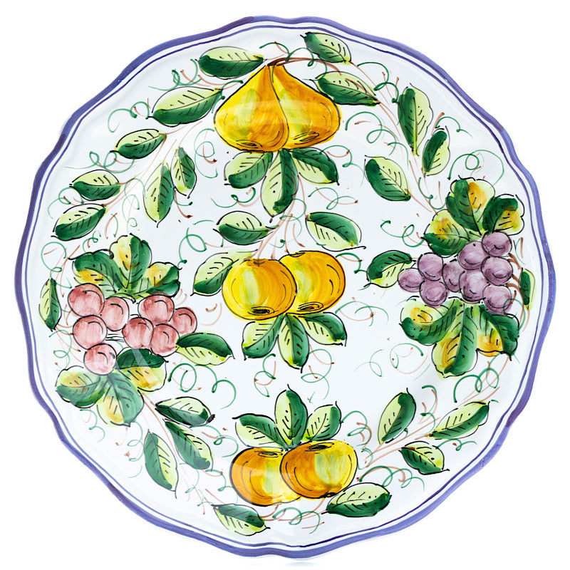 Frutta Plate - Dinner, Full Design, ceramics, pottery, italian design, majolica, handmade, handcrafted, handpainted, home decor, kitchen art, home goods, deruta, majolica, Artisan, treasures, traditional art, modern art, gift ideas, style, SF, shop small business, artists, shop online, landmark store, legacy, one of a kind, limited edition, gift guide, gift shop, retail shop, decorations, shopping, italy, home staging, home decorating, home interiors