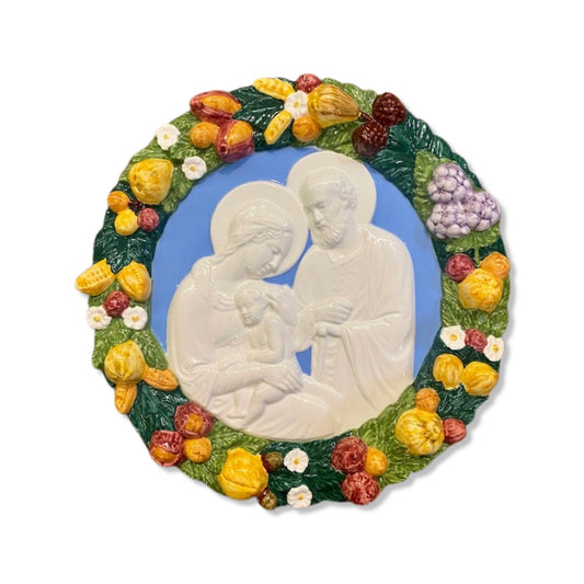 Holy Family Medium Della Robbia, ceramics, pottery, italian design, majolica, handmade, handcrafted, handpainted, home decor, kitchen art, home goods, deruta, majolica, Artisan, treasures, traditional art, modern art, gift ideas, style, SF, shop small business, artists, shop online, landmark store, legacy, one of a kind, limited edition, gift guide, gift shop, retail shop, decorations, shopping, italy, home staging, home decorating, home interiors