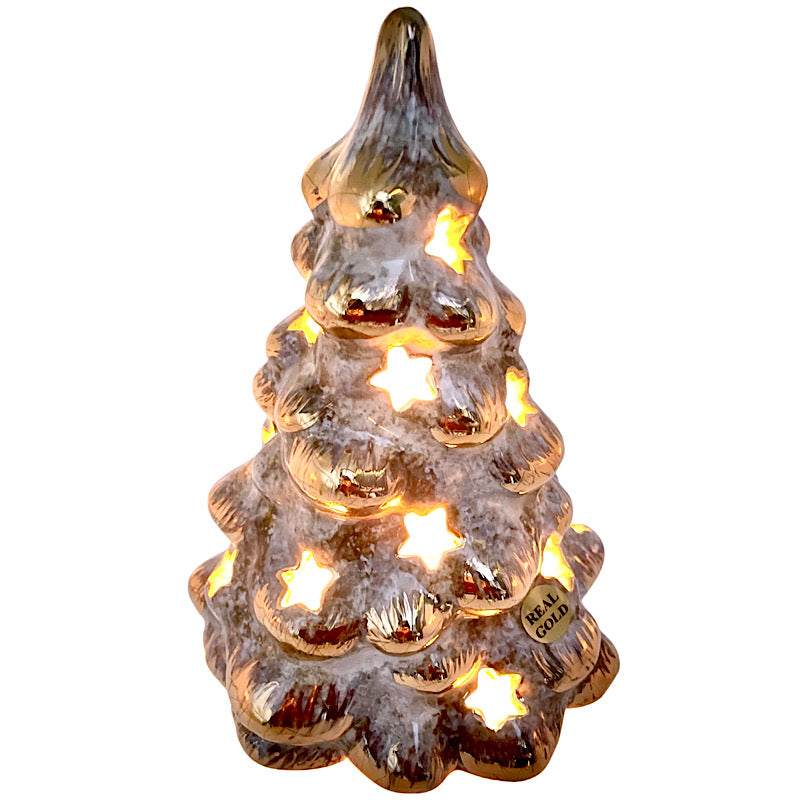 Real Gold & Cream Christmas Tree Light, ceramics, pottery, italian design, majolica, handmade, handcrafted, handpainted, home decor, kitchen art, home goods, deruta, majolica, Artisan, treasures, traditional art, modern art, gift ideas, style, SF, shop small business, artists, shop online, landmark store, legacy, one of a kind, limited edition, gift guide, gift shop, retail shop, decorations, shopping, italy, home staging, home decorating, home interiors