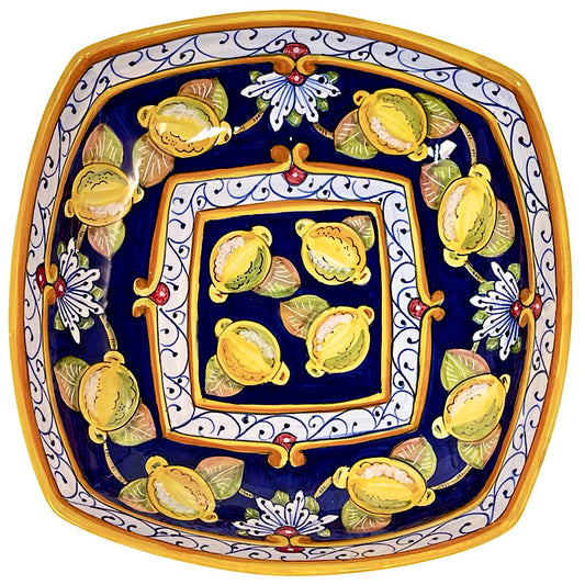 Pia Lemon Large Rounded Square Bowl, ceramics, pottery, italian design, majolica, handmade, handcrafted, handpainted, home decor, kitchen art, home goods, deruta, majolica, Artisan, treasures, traditional art, modern art, gift ideas, style, SF, shop small business, artists, shop online, landmark store, legacy, one of a kind, limited edition, gift guide, gift shop, retail shop, decorations, shopping, italy, home staging, home decorating, home interiors