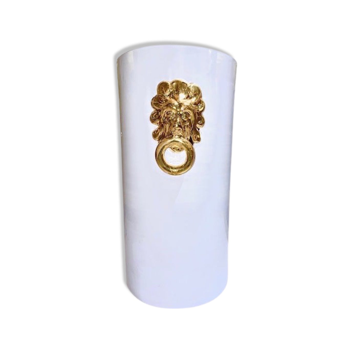 Ceramic White Umbrella Stand with 24 Karat Gold Lion