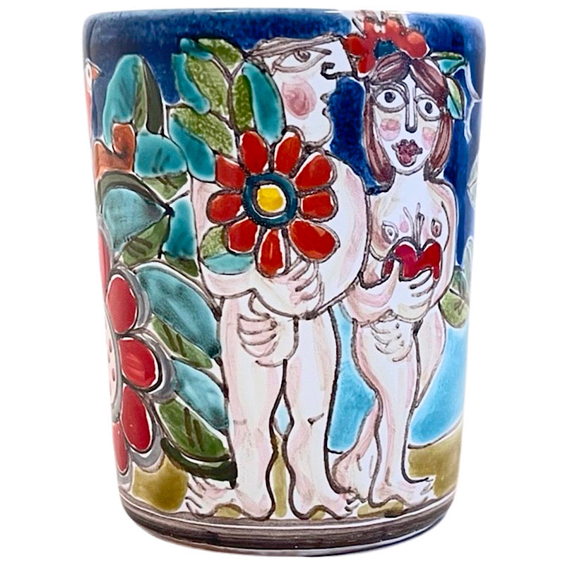 Adam & Eve Mug, ceramics, pottery, italian design, majolica, handmade, handcrafted, handpainted, home decor, kitchen art, home goods, deruta, majolica, Artisan, treasures, traditional art, modern art, gift ideas, style, SF, shop small business, artists, shop online, landmark store, legacy, one of a kind, limited edition, gift guide, gift shop, retail shop, decorations, shopping, italy, home staging, home decorating, home interiors