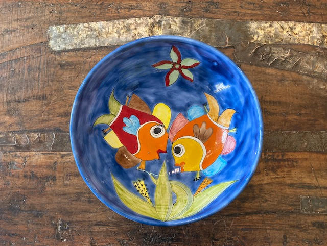 Nino Parrucca Kissing Fish Large Bowl With Flowers Pre-Owned Pottery